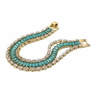 BLUE CLEAR CZ GOLD BAUGETTE BRACELET